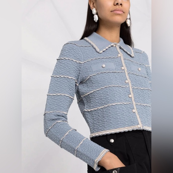 SOLD BNWT Sandro Infinity Cropped Cardigan Blue XS MSRP $295 - Picture 3 of 15